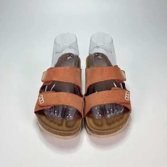 Skechers Luxe Brown Orange Open Toe Slip On Casual Slide Sandals Women's Size 6 - Picture 6 of 11